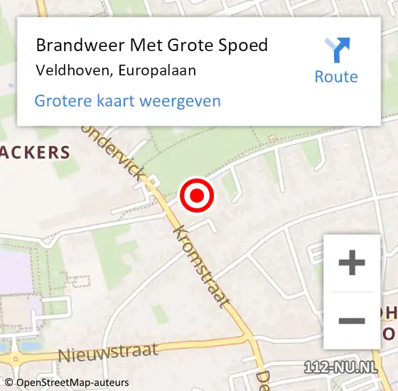 Locatie op kaart van de 112 melding: Brandweer Met Grote Spoed Naar Veldhoven, Europalaan op 11 januari 2022 19:03