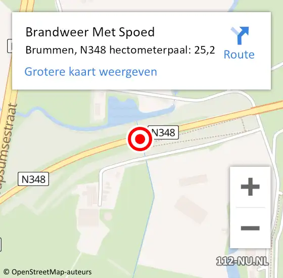 Locatie op kaart van de 112 melding: Brandweer Met Spoed Naar Brummen, N348 hectometerpaal: 25,2 op 11 januari 2022 19:37