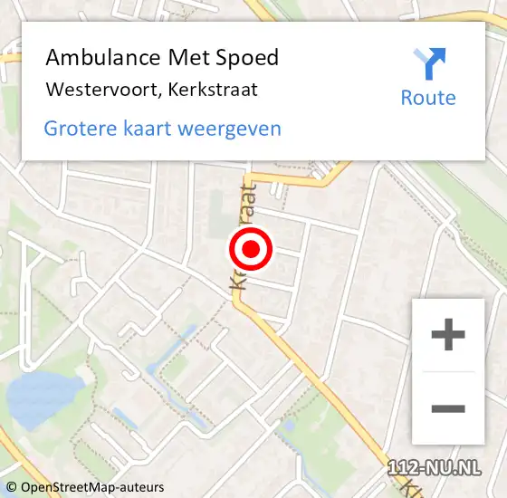 Locatie op kaart van de 112 melding: Ambulance Met Spoed Naar Westervoort, Kerkstraat op 12 januari 2022 09:47