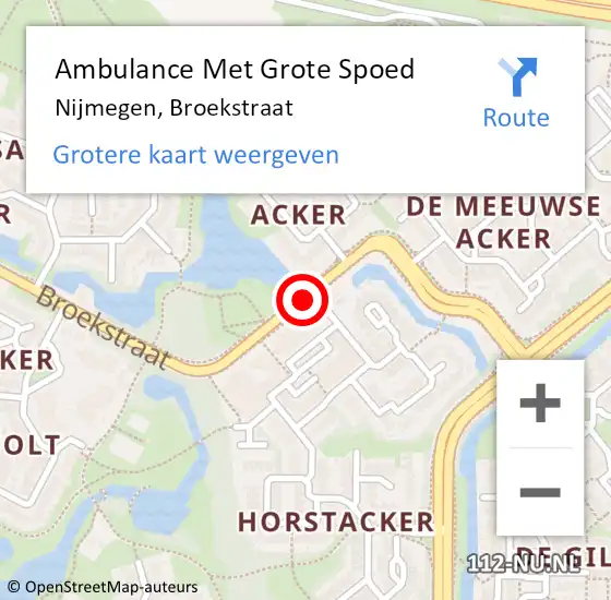 Locatie op kaart van de 112 melding: Ambulance Met Grote Spoed Naar Nijmegen, Broekstraat op 12 januari 2022 12:35