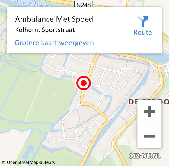 Locatie op kaart van de 112 melding: Ambulance Met Spoed Naar Kolhorn, Sportstraat op 12 januari 2022 13:04