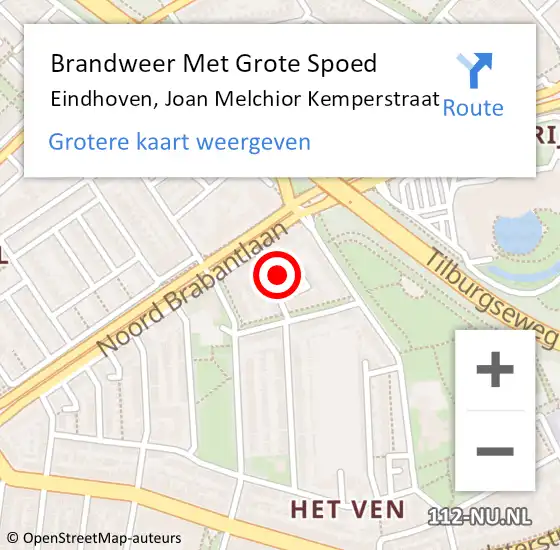 Locatie op kaart van de 112 melding: Brandweer Met Grote Spoed Naar Eindhoven, Joan Melchior Kemperstraat op 12 januari 2022 14:51
