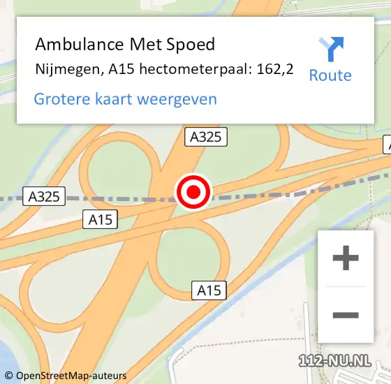 Locatie op kaart van de 112 melding: Ambulance Met Spoed Naar Nijmegen, A15 hectometerpaal: 162,2 op 12 januari 2022 18:32