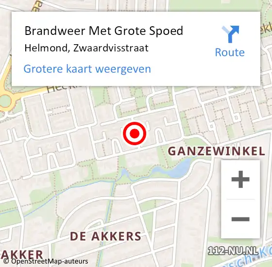 Locatie op kaart van de 112 melding: Brandweer Met Grote Spoed Naar Helmond, Zwaardvisstraat op 13 januari 2022 09:15