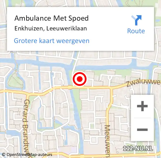 Locatie op kaart van de 112 melding: Ambulance Met Spoed Naar Enkhuizen, Leeuweriklaan op 13 januari 2022 09:40