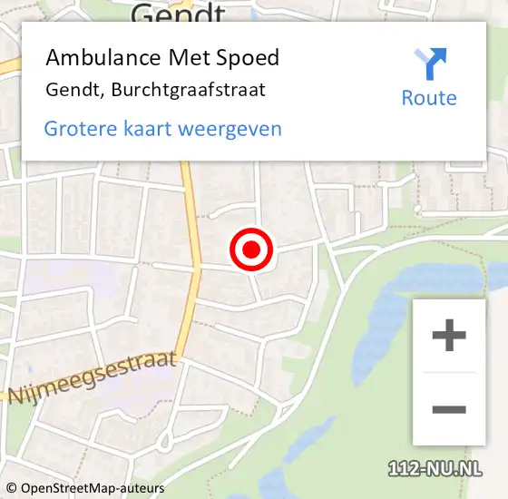 Locatie op kaart van de 112 melding: Ambulance Met Spoed Naar Gendt, Burchtgraafstraat op 13 januari 2022 10:54