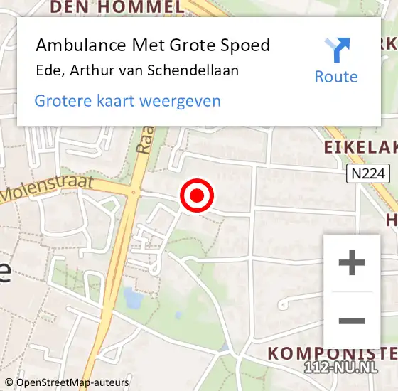 Locatie op kaart van de 112 melding: Ambulance Met Grote Spoed Naar Ede, Arthur van Schendellaan op 13 januari 2022 21:20