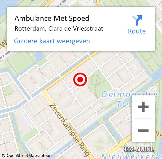 Locatie op kaart van de 112 melding: Ambulance Met Spoed Naar Rotterdam, Clara de Vriesstraat op 14 januari 2022 07:35