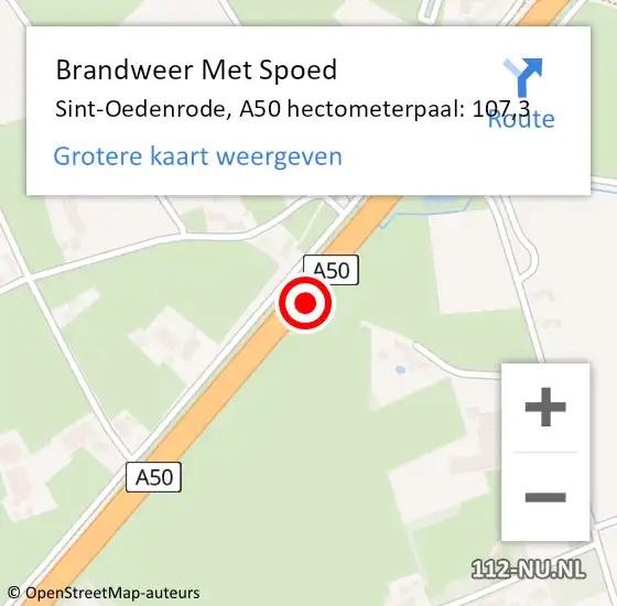 Locatie op kaart van de 112 melding: Brandweer Met Spoed Naar Sint-Oedenrode, A50 hectometerpaal: 107,3 op 14 januari 2022 15:17