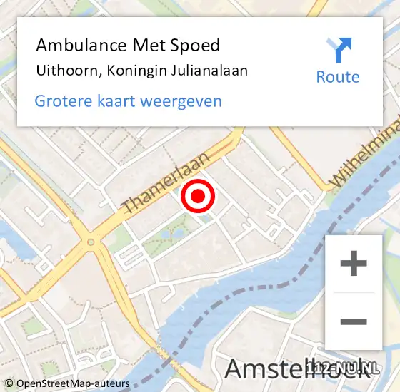 Locatie op kaart van de 112 melding: Ambulance Met Spoed Naar Uithoorn, Koningin Julianalaan op 14 januari 2022 19:35