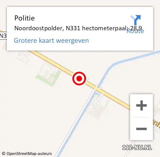 Locatie op kaart van de 112 melding: Politie Noordoostpolder, N331 hectometerpaal: 28,9 op 14 januari 2022 23:32