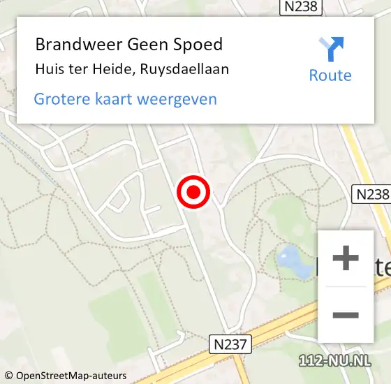 Locatie op kaart van de 112 melding: Brandweer Geen Spoed Naar Huis ter Heide, Ruysdaellaan op 15 januari 2022 07:10