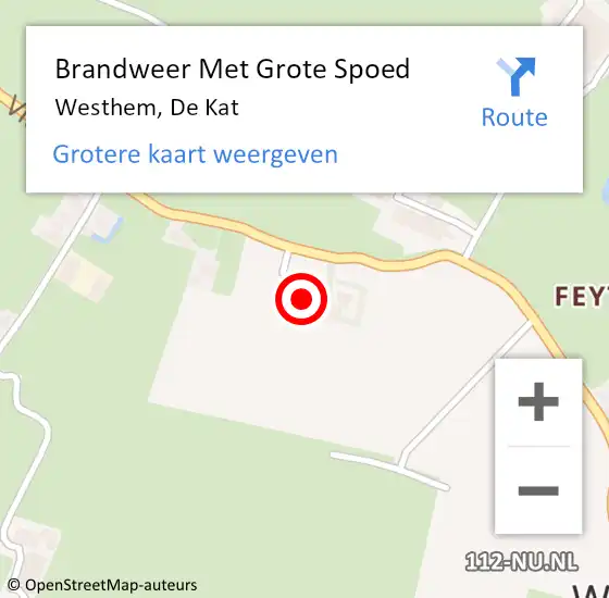 Locatie op kaart van de 112 melding: Brandweer Met Grote Spoed Naar Westhem, De Kat op 15 januari 2022 09:38