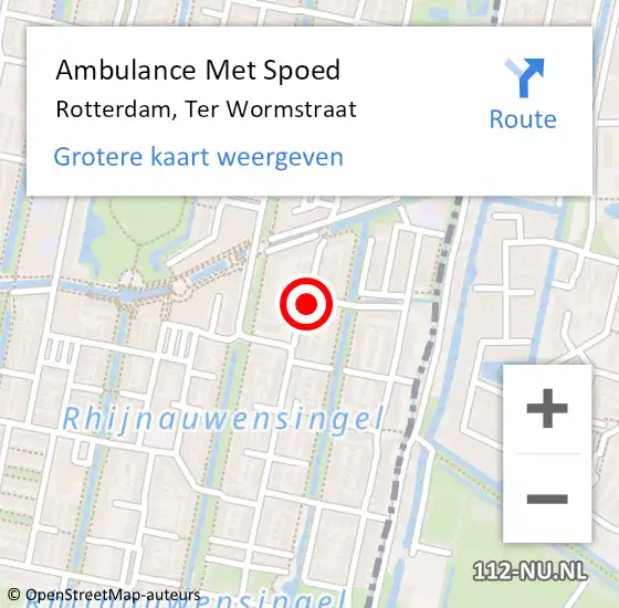 Locatie op kaart van de 112 melding: Ambulance Met Spoed Naar Rotterdam, Ter Wormstraat op 15 januari 2022 11:03