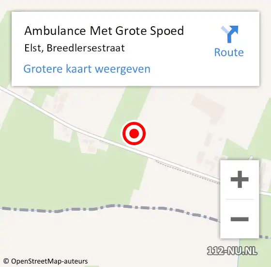 Locatie op kaart van de 112 melding: Ambulance Met Grote Spoed Naar Elst, Breedlersestraat op 15 januari 2022 12:50