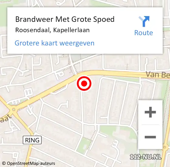 Locatie op kaart van de 112 melding: Brandweer Met Grote Spoed Naar Roosendaal, Kapellerlaan op 15 januari 2022 13:21