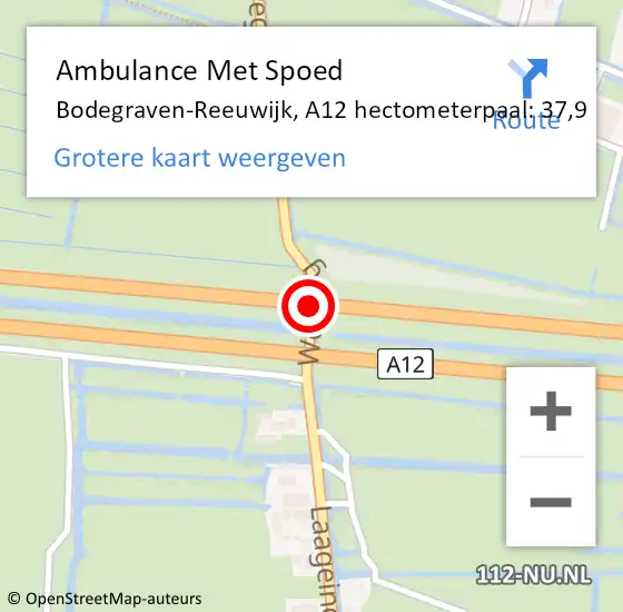 Locatie op kaart van de 112 melding: Ambulance Met Spoed Naar Bodegraven-Reeuwijk, A12 hectometerpaal: 37,9 op 15 januari 2022 15:37