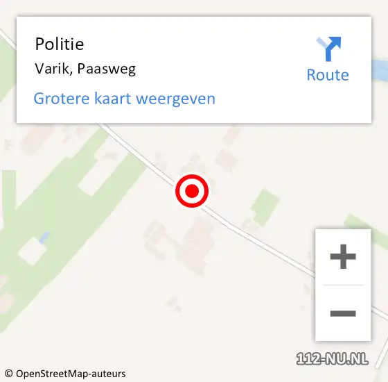 Locatie op kaart van de 112 melding: Politie Varik, Paasweg op 15 januari 2022 18:08