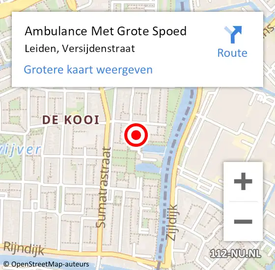 Locatie op kaart van de 112 melding: Ambulance Met Grote Spoed Naar Leiden, Versijdenstraat op 15 januari 2022 18:40