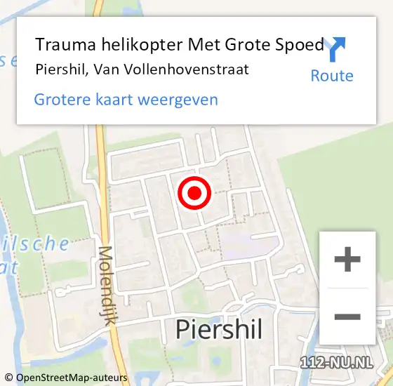 Locatie op kaart van de 112 melding: Trauma helikopter Met Grote Spoed Naar Piershil, Van Vollenhovenstraat op 16 januari 2022 00:26