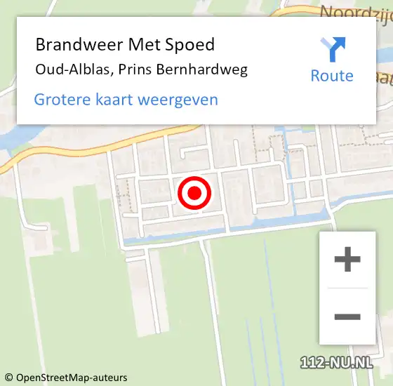 Locatie op kaart van de 112 melding: Brandweer Met Spoed Naar Oud-Alblas, Prins Bernhardweg op 16 januari 2022 02:00