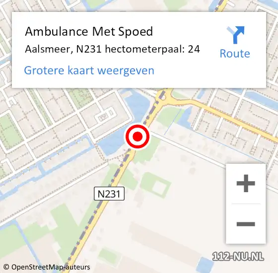 Locatie op kaart van de 112 melding: Ambulance Met Spoed Naar Aalsmeer, N231 hectometerpaal: 24 op 16 januari 2022 03:57