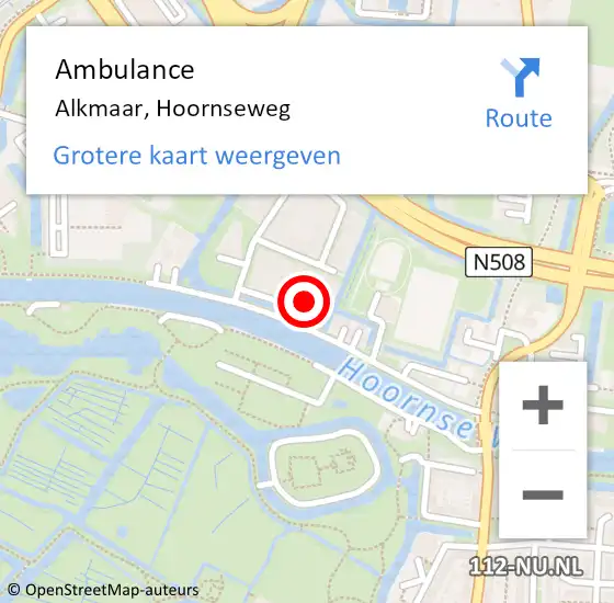 Locatie op kaart van de 112 melding: Ambulance Alkmaar, Hoornseweg op 16 januari 2022 04:34