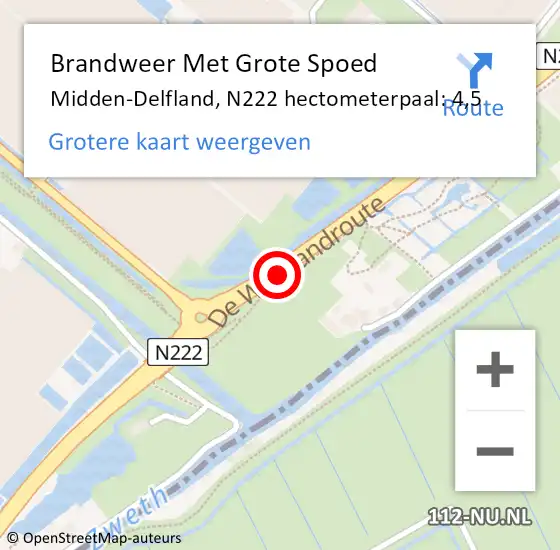 Locatie op kaart van de 112 melding: Brandweer Met Grote Spoed Naar Midden-Delfland, N222 hectometerpaal: 4,5 op 16 januari 2022 05:08