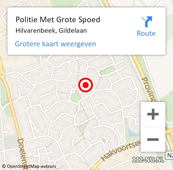 Locatie op kaart van de 112 melding: Politie Met Grote Spoed Naar Hilvarenbeek, Gildelaan op 16 januari 2022 06:27