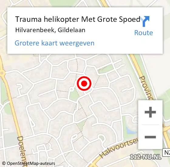 Locatie op kaart van de 112 melding: Trauma helikopter Met Grote Spoed Naar Hilvarenbeek, Gildelaan op 16 januari 2022 06:30