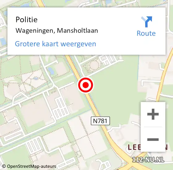 Locatie op kaart van de 112 melding: Politie Wageningen, Mansholtlaan op 16 januari 2022 14:20