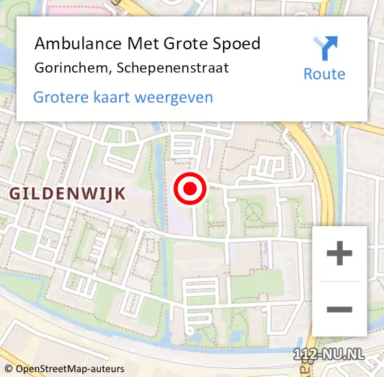 Locatie op kaart van de 112 melding: Ambulance Met Grote Spoed Naar Gorinchem, Schepenenstraat op 5 juli 2014 13:16