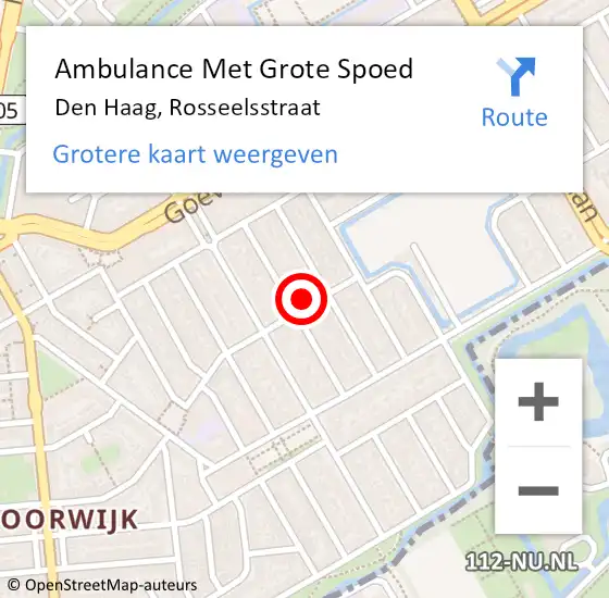 Locatie op kaart van de 112 melding: Ambulance Met Grote Spoed Naar Den Haag, Rosseelsstraat op 16 januari 2022 17:38