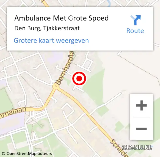 Locatie op kaart van de 112 melding: Ambulance Met Grote Spoed Naar Den Burg, Tjakkerstraat op 16 januari 2022 18:26