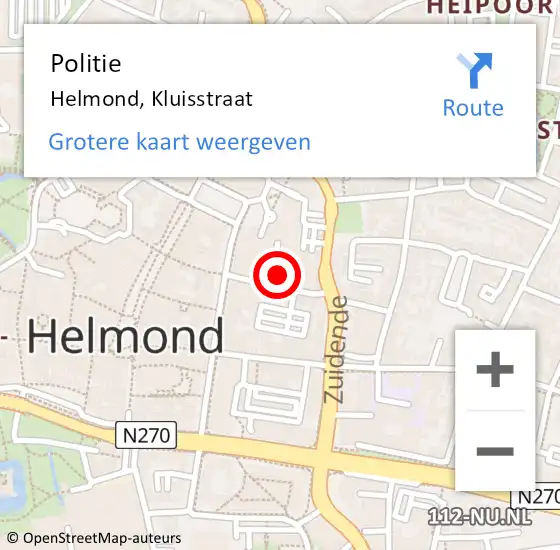 Locatie op kaart van de 112 melding: Politie Helmond, Kluisstraat op 16 januari 2022 20:13