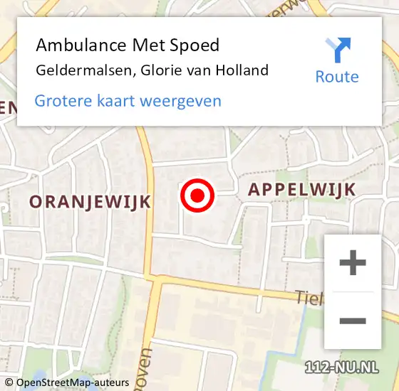 Locatie op kaart van de 112 melding: Ambulance Met Spoed Naar Geldermalsen, Glorie van Holland op 16 januari 2022 22:28