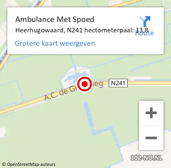 Locatie op kaart van de 112 melding: Ambulance Met Spoed Naar Heerhugowaard, N241 hectometerpaal: 13,8 op 17 januari 2022 04:51