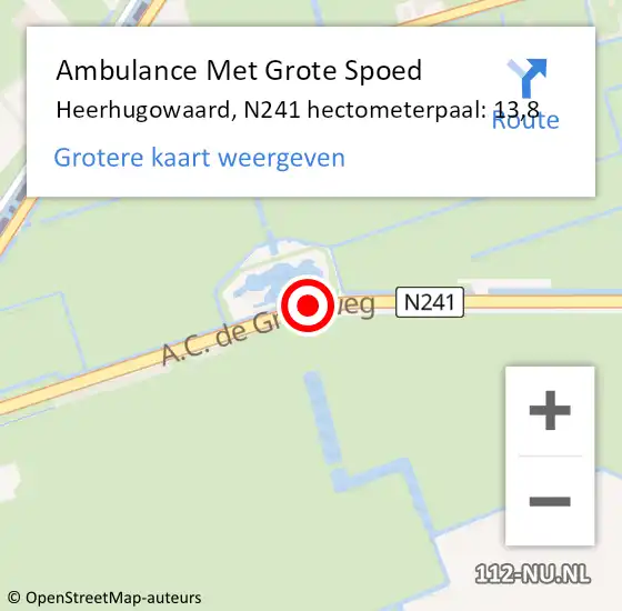 Locatie op kaart van de 112 melding: Ambulance Met Grote Spoed Naar Heerhugowaard, N241 hectometerpaal: 13,8 op 17 januari 2022 05:01