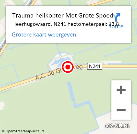 Locatie op kaart van de 112 melding: Trauma helikopter Met Grote Spoed Naar Heerhugowaard, N241 hectometerpaal: 13,8 op 17 januari 2022 05:01