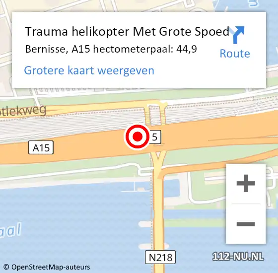 Locatie op kaart van de 112 melding: Trauma helikopter Met Grote Spoed Naar Bernisse, A15 hectometerpaal: 44,9 op 17 januari 2022 09:51