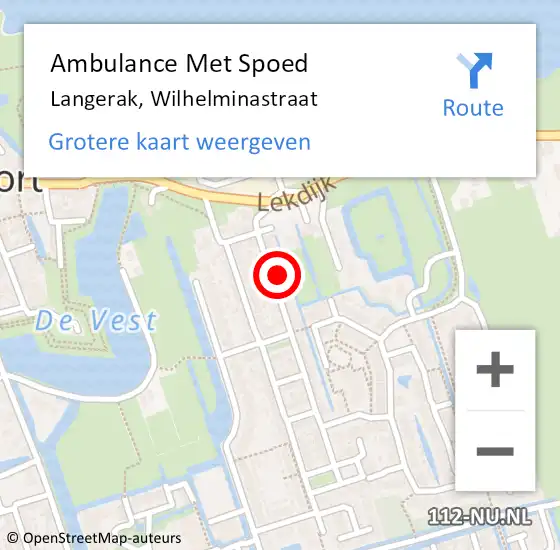 Locatie op kaart van de 112 melding: Ambulance Met Spoed Naar Langerak, Wilhelminastraat op 17 januari 2022 12:56