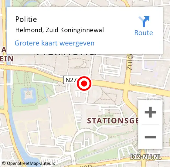 Locatie op kaart van de 112 melding: Politie Helmond, Zuid Koninginnewal op 17 januari 2022 13:36