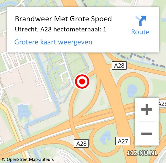 Locatie op kaart van de 112 melding: Brandweer Met Grote Spoed Naar Utrecht, A28 hectometerpaal: 1 op 17 januari 2022 15:28