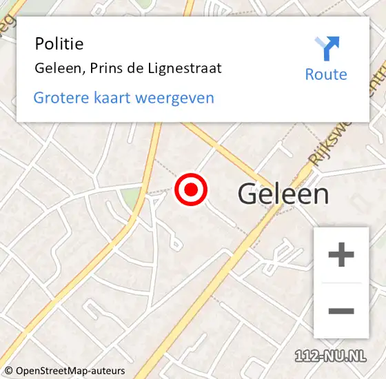 Locatie op kaart van de 112 melding: Politie Geleen, Prins de Lignestraat op 17 januari 2022 17:58