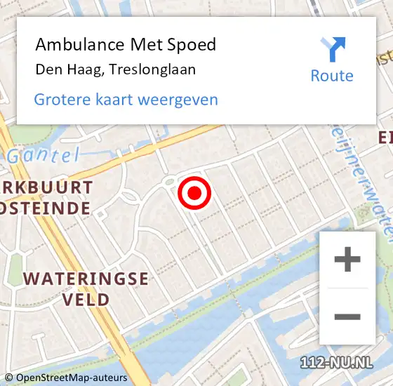 Locatie op kaart van de 112 melding: Ambulance Met Spoed Naar Den Haag, Treslonglaan op 17 januari 2022 18:42