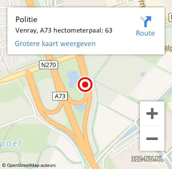 Locatie op kaart van de 112 melding: Politie Venray, A73 hectometerpaal: 63 op 17 januari 2022 19:27