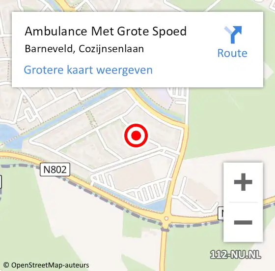 Locatie op kaart van de 112 melding: Ambulance Met Grote Spoed Naar Barneveld, Cozijnsenlaan op 17 januari 2022 19:49