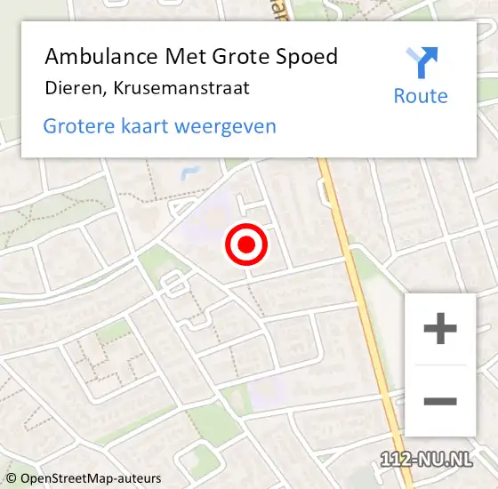Locatie op kaart van de 112 melding: Ambulance Met Grote Spoed Naar Dieren, Krusemanstraat op 17 januari 2022 23:48