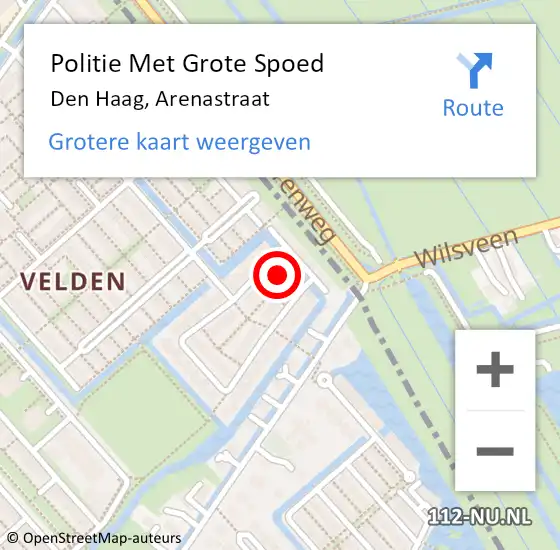Locatie op kaart van de 112 melding: Politie Met Grote Spoed Naar Den Haag, Arenastraat op 18 januari 2022 08:07