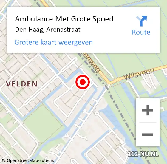 Locatie op kaart van de 112 melding: Ambulance Met Grote Spoed Naar Den Haag, Arenastraat op 18 januari 2022 08:08